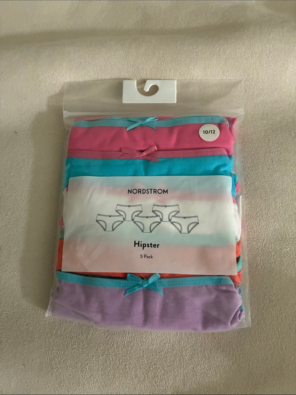 NWT Nordstrom Rack 5 Pack Hipster Bright Solid Color Underwear Size 10/12